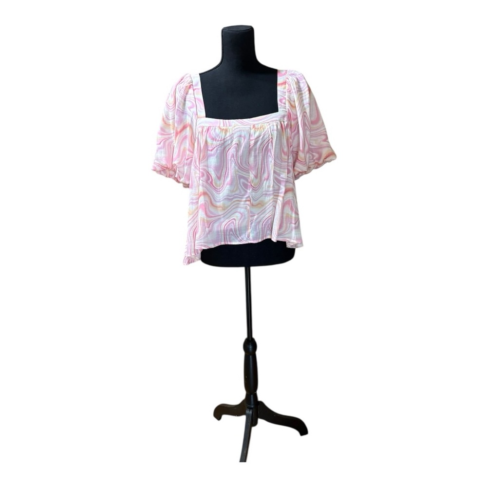 Blu Pepper Pink Puff Sleeve Smocked Blouse